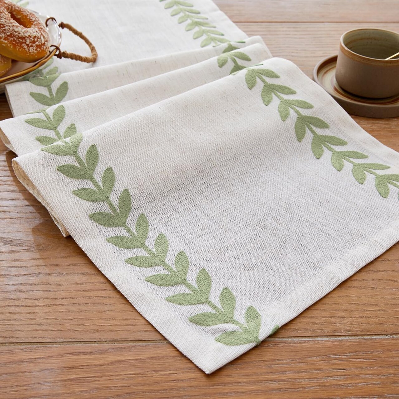 Embroidered Table Runner Irregular Willow Leaf Table Runners 60 Inches Long
